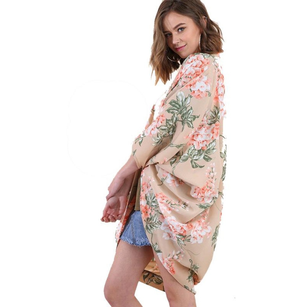 Doriane Kimono Dora Top Tan Floral Long